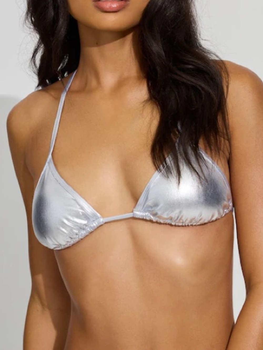 Wild Fable Metallic Silver Triangle Bikini Top Size Large (12-14). NWT.